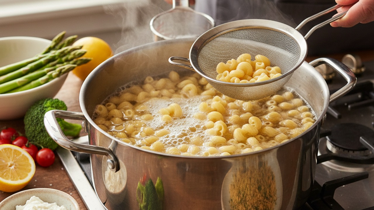Cook the pasta until just shy of al dente