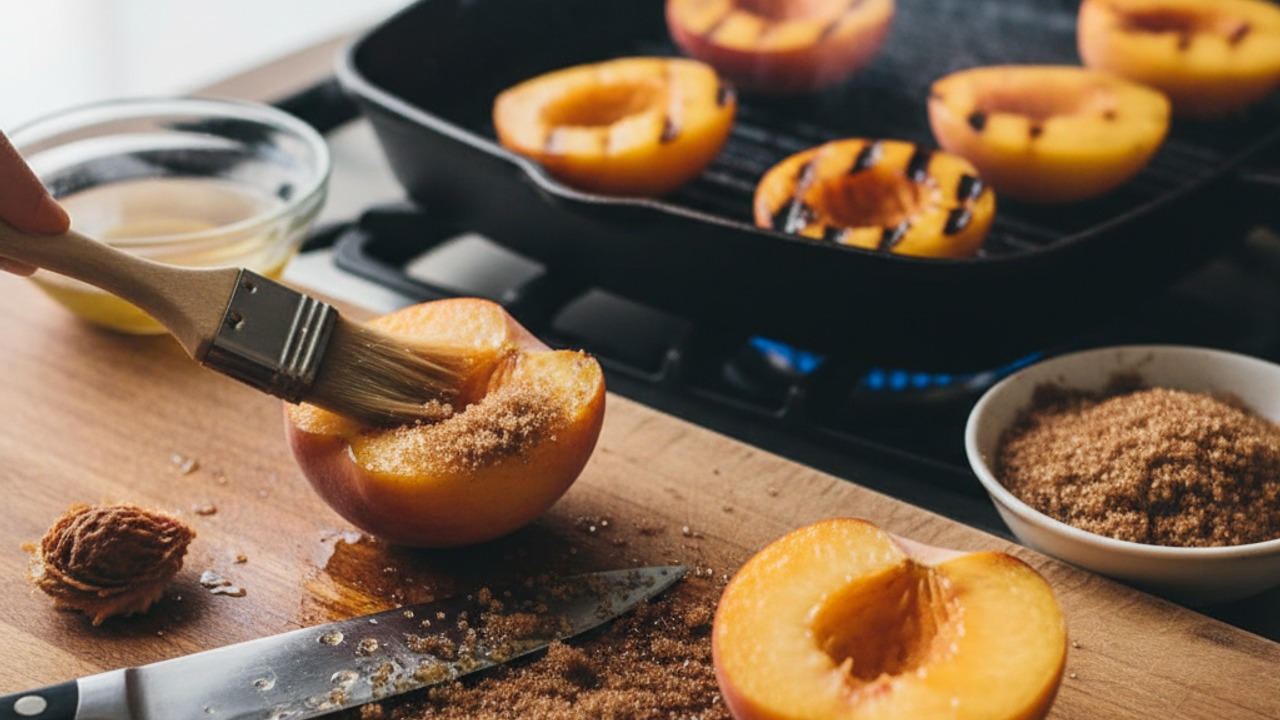 Prep peaches and grill