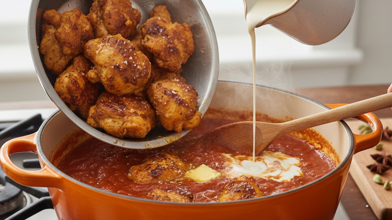 Combine chicken and finish with cream