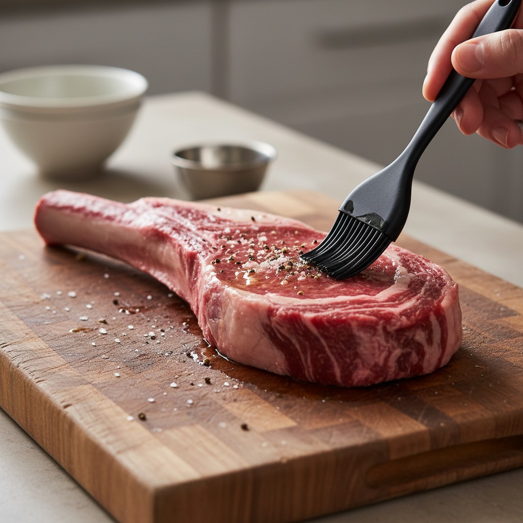 Prep and season the tomahawk