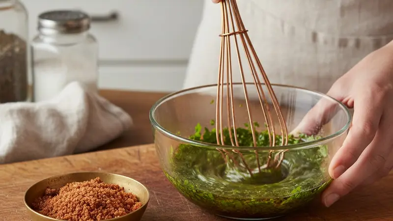 Mix the rub and build the smoky cilantro‑lime chimichurri base