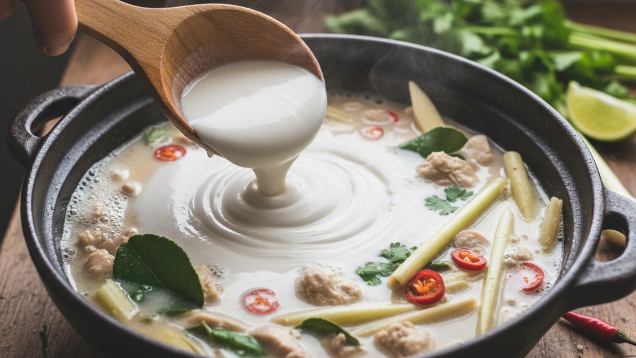 Add coconut milk and warm gently