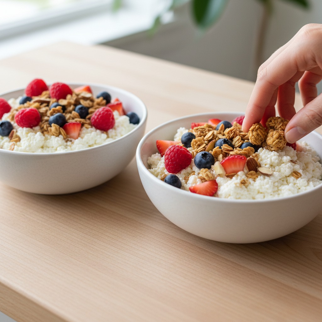 Add berries, granola, and almonds