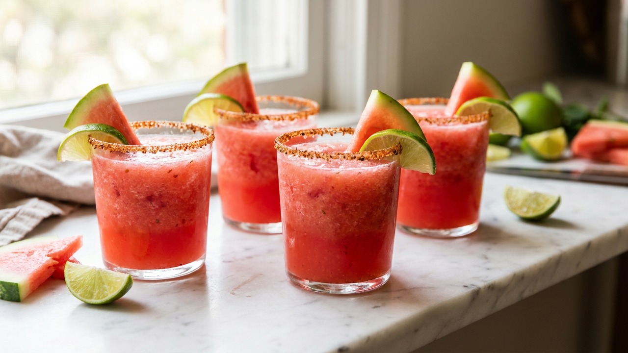 Frozen Watermelon Margarita with Tajin Rim