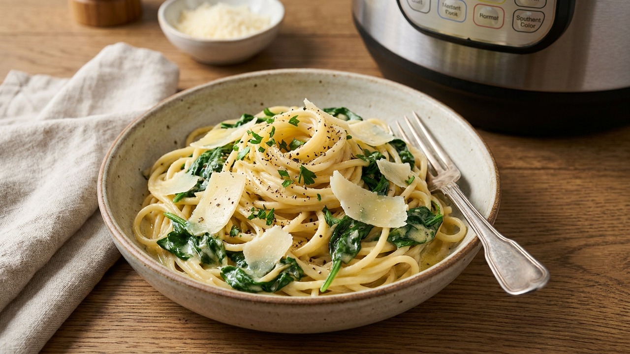 Instant Pot Garlic Butter Pasta with Spinach and Parmesan