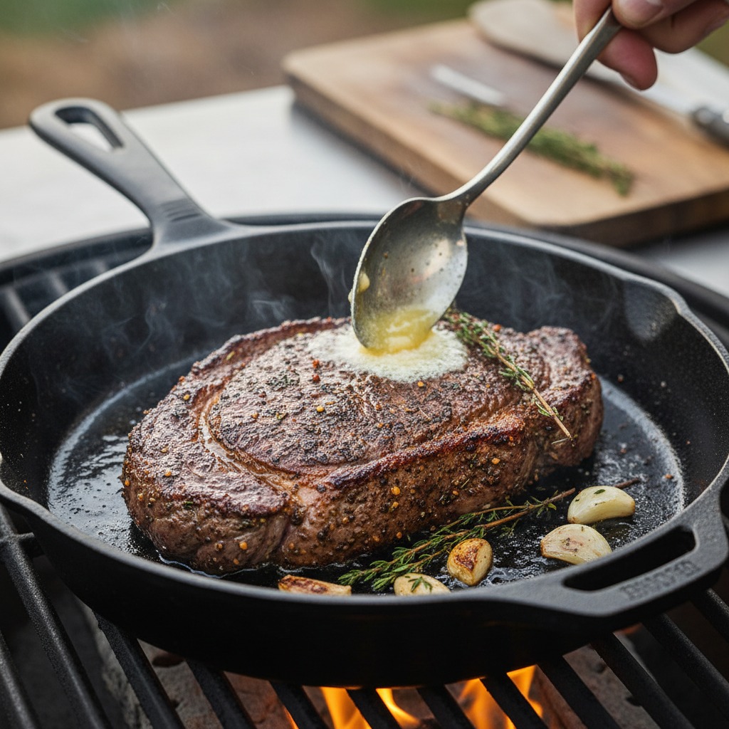 Sear and baste for a deep crust