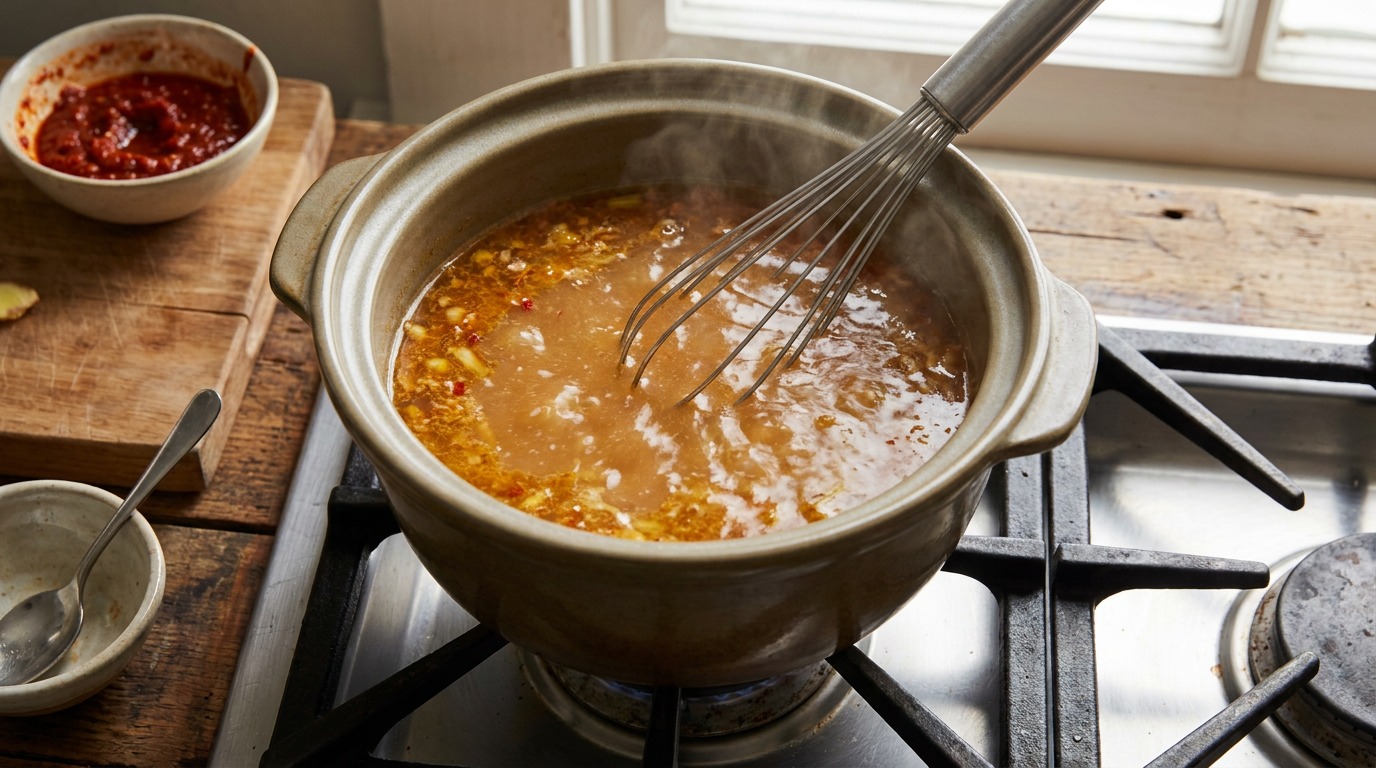 Infuse the broth with paste aromatics