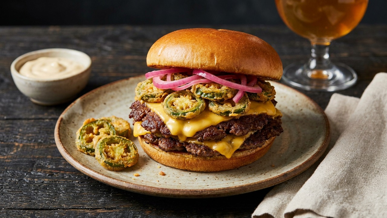 Smash Burger with Fried Jalapenos