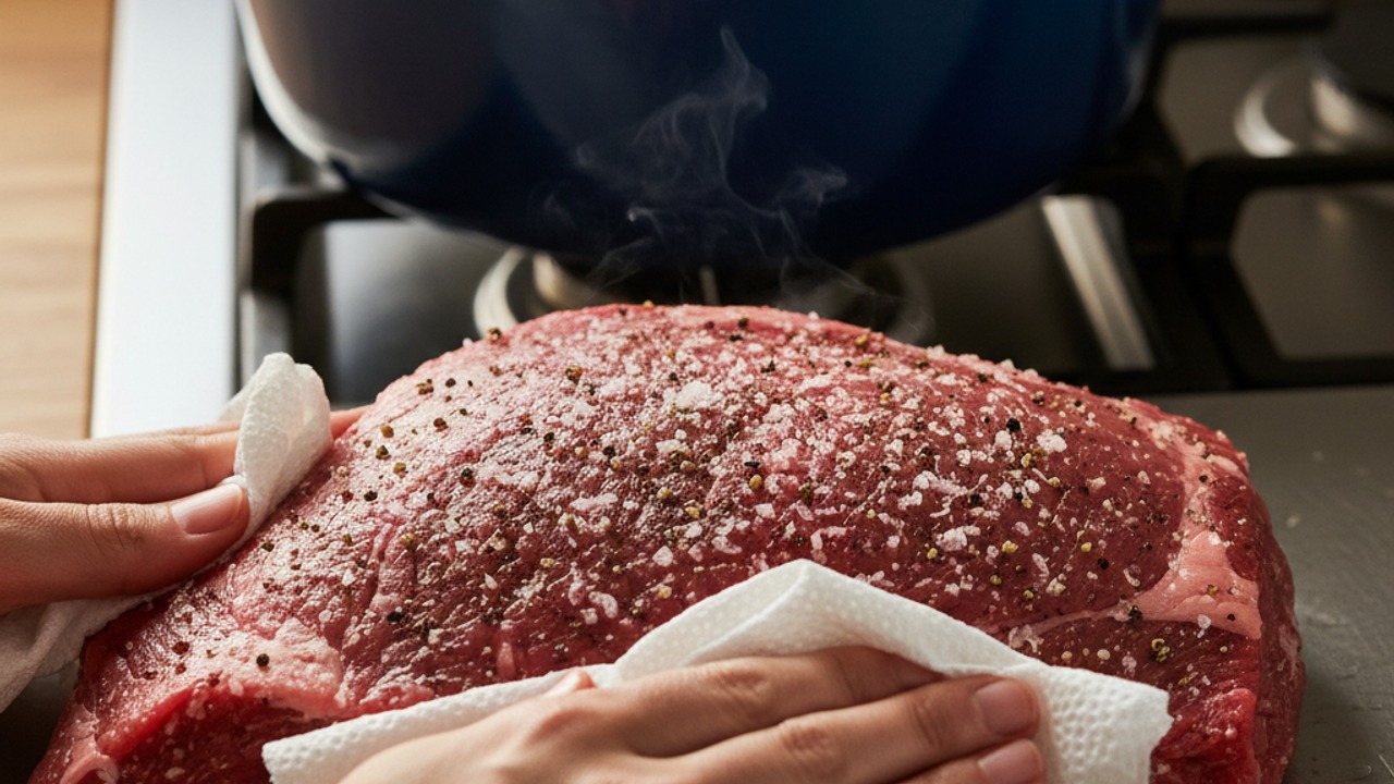 Season and sear the roast