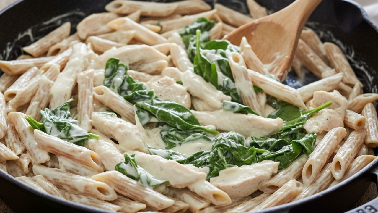 Toss together with pasta, chicken, and spinach