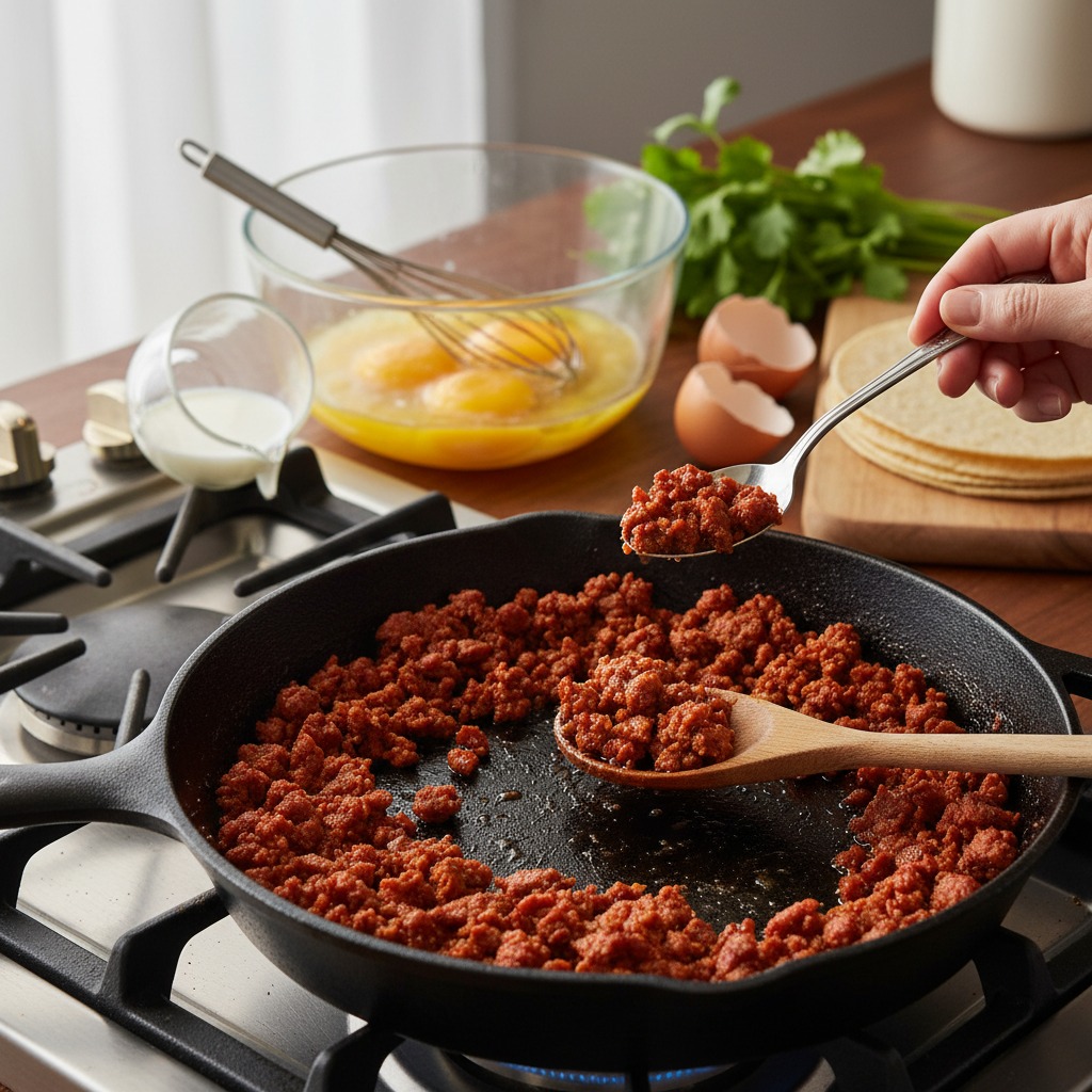 Reduce heat and prep eggs