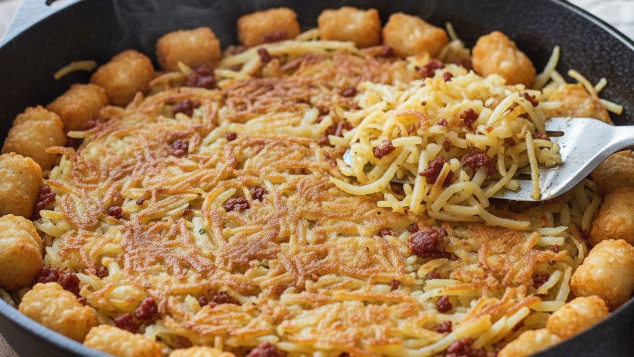 Add hashbrowns and tots and crisp