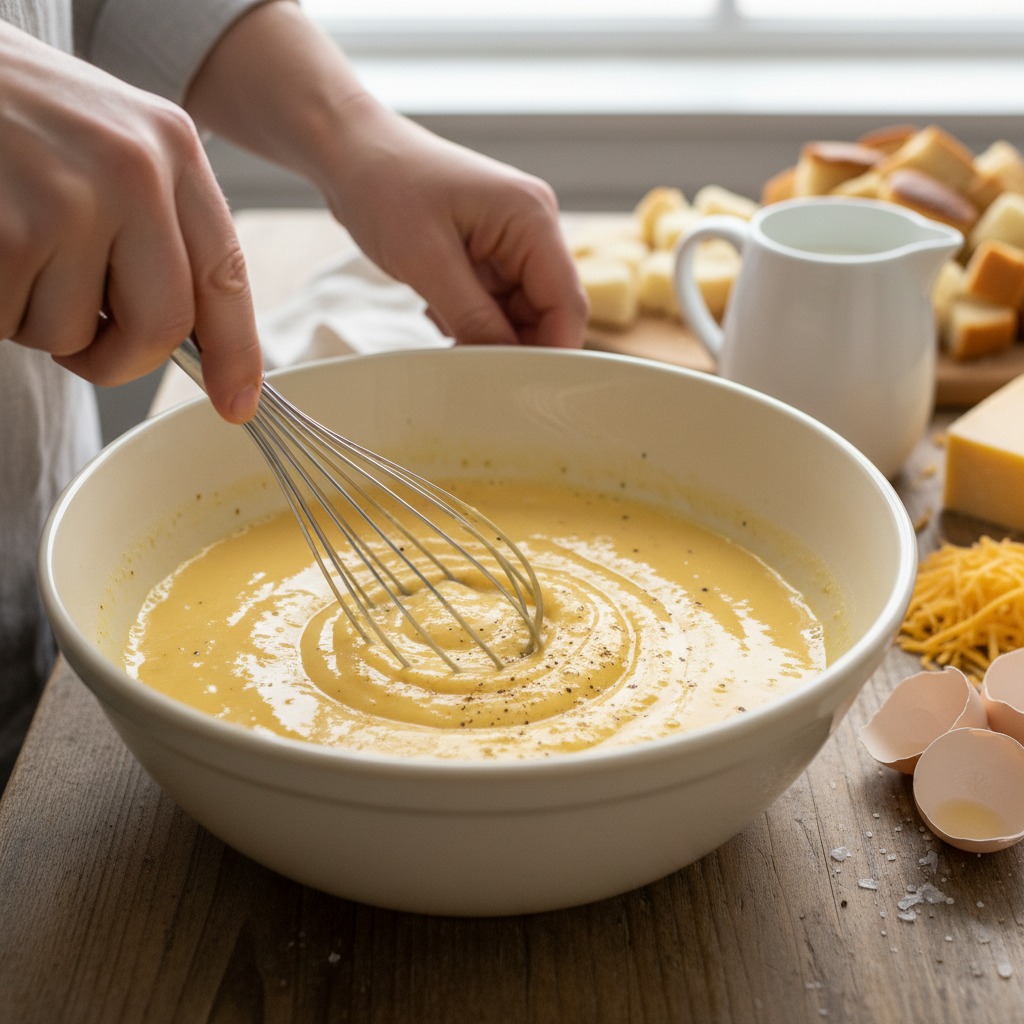 Whisk the egg custard