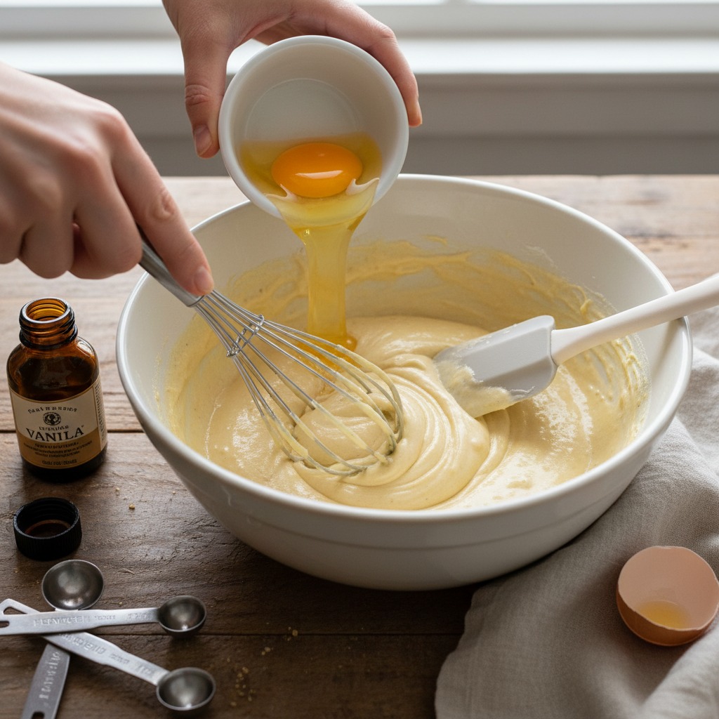 Add eggs and vanilla