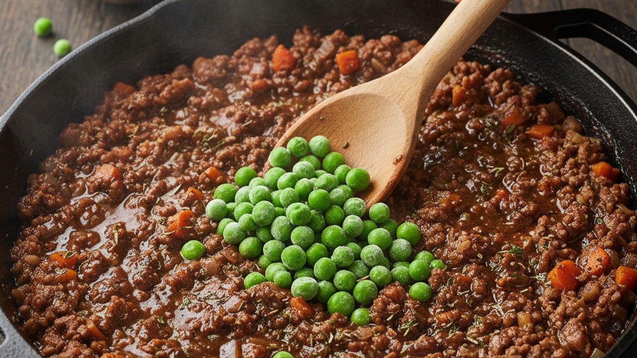 Finish the filling with peas