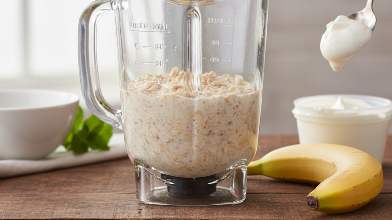 Add fruit and yogurt to blender