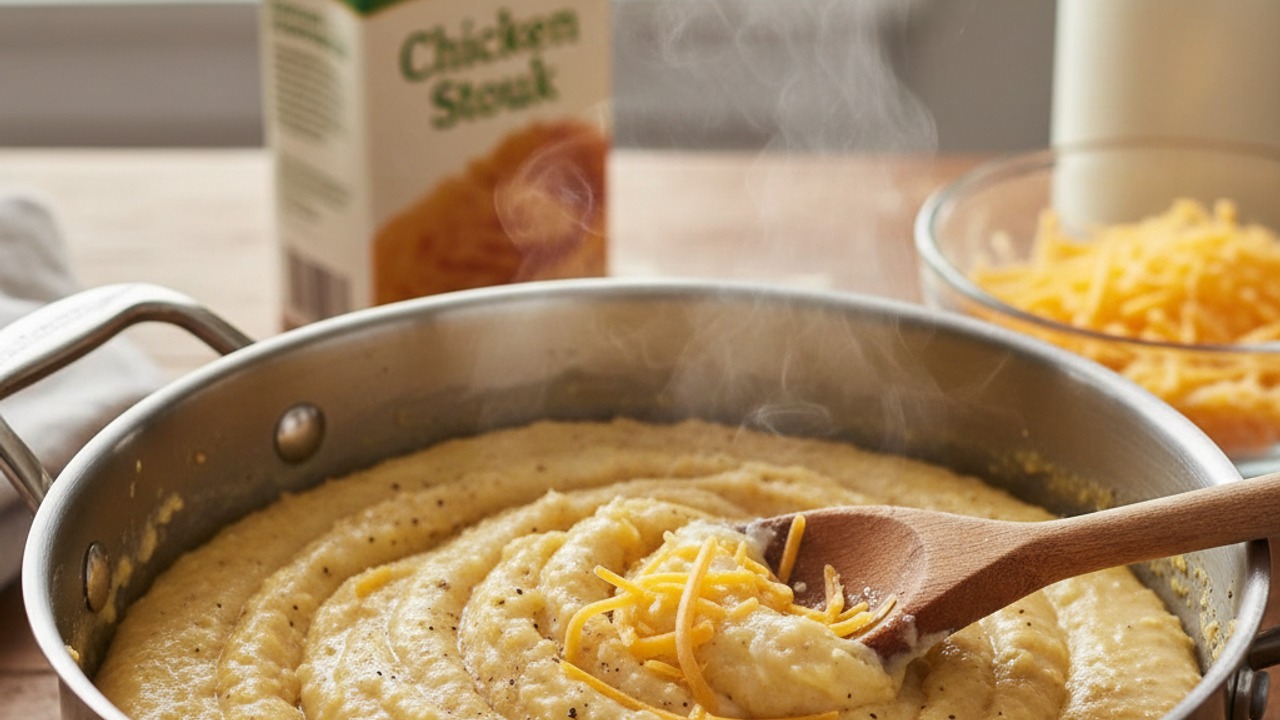 Cook the grits until creamy