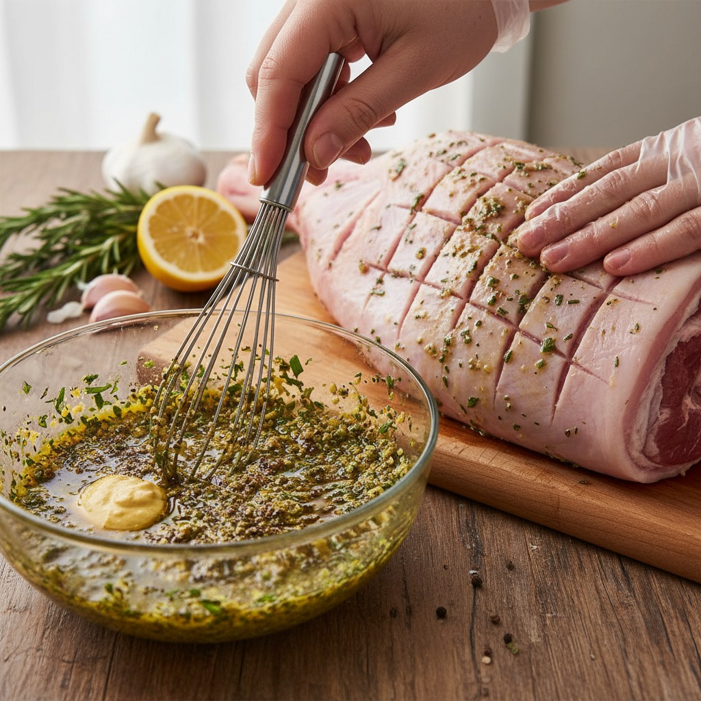 Make the rosemary-garlic marinade and prep the lamb