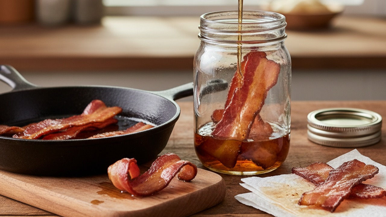 Cook bacon and combine with bourbon (fat-wash)