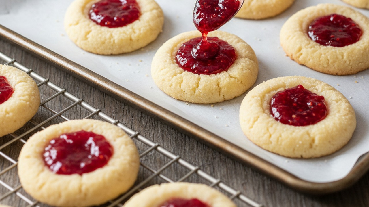 Fill with jam and bake