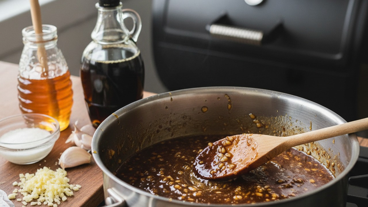 Make the honey-garlic maple-soy glaze