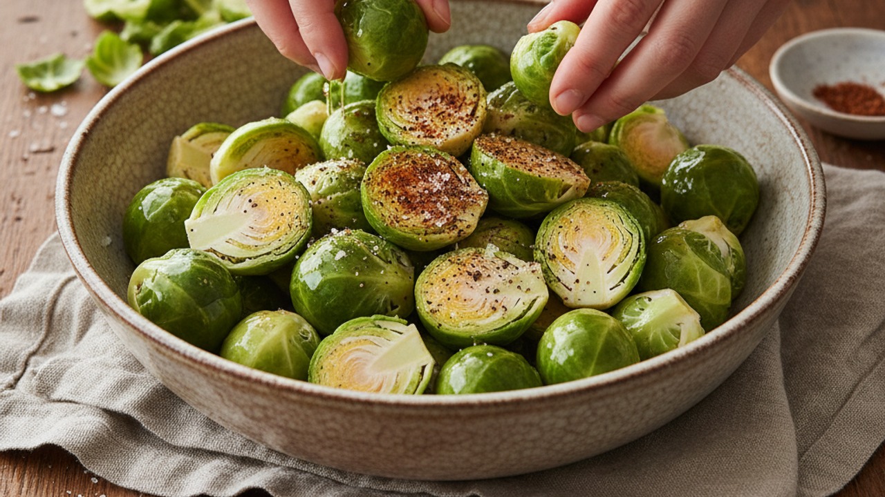 Prepare Brussels sprouts and season