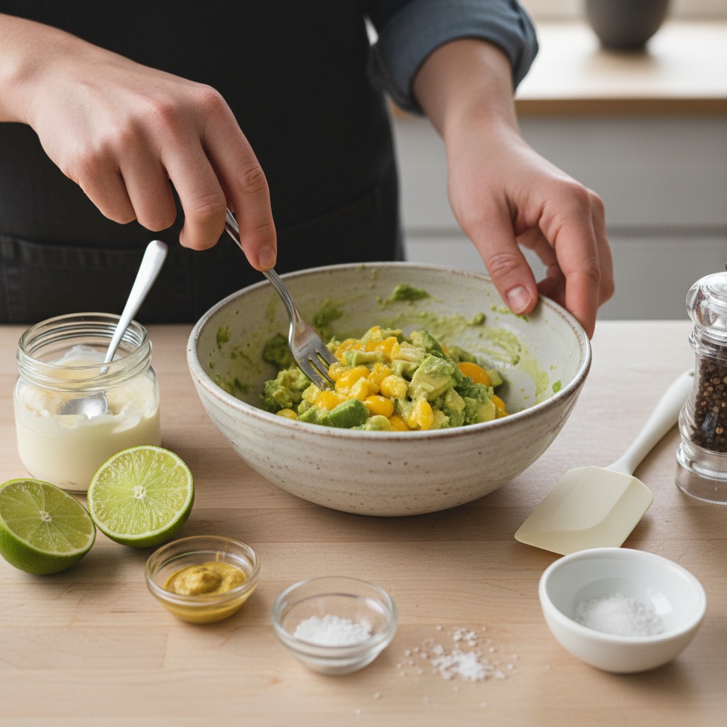Make the creamy avocado-yolk filling