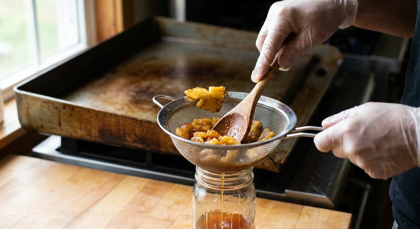 Finish, strain, and cool the brown butter–pineapple syrup