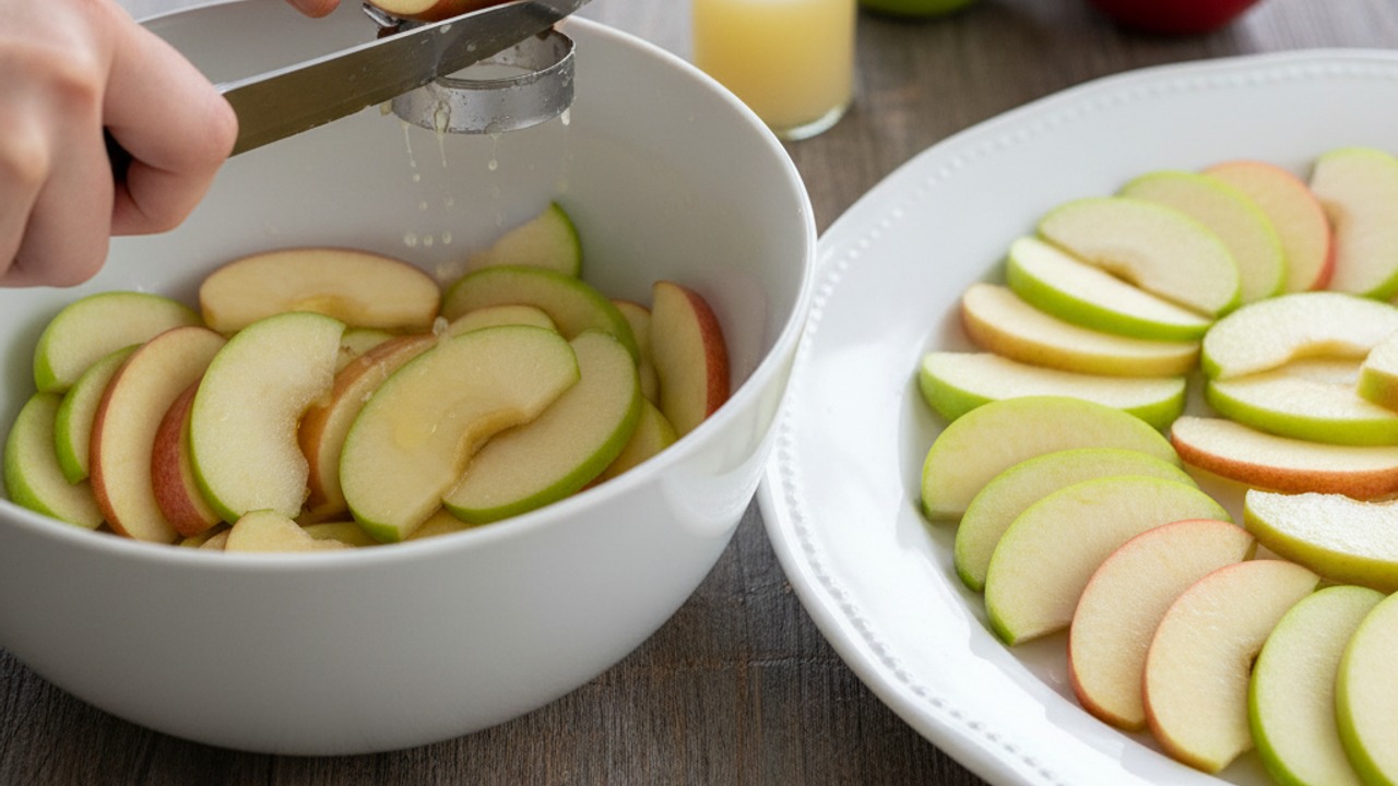 Prepare and toss the apples