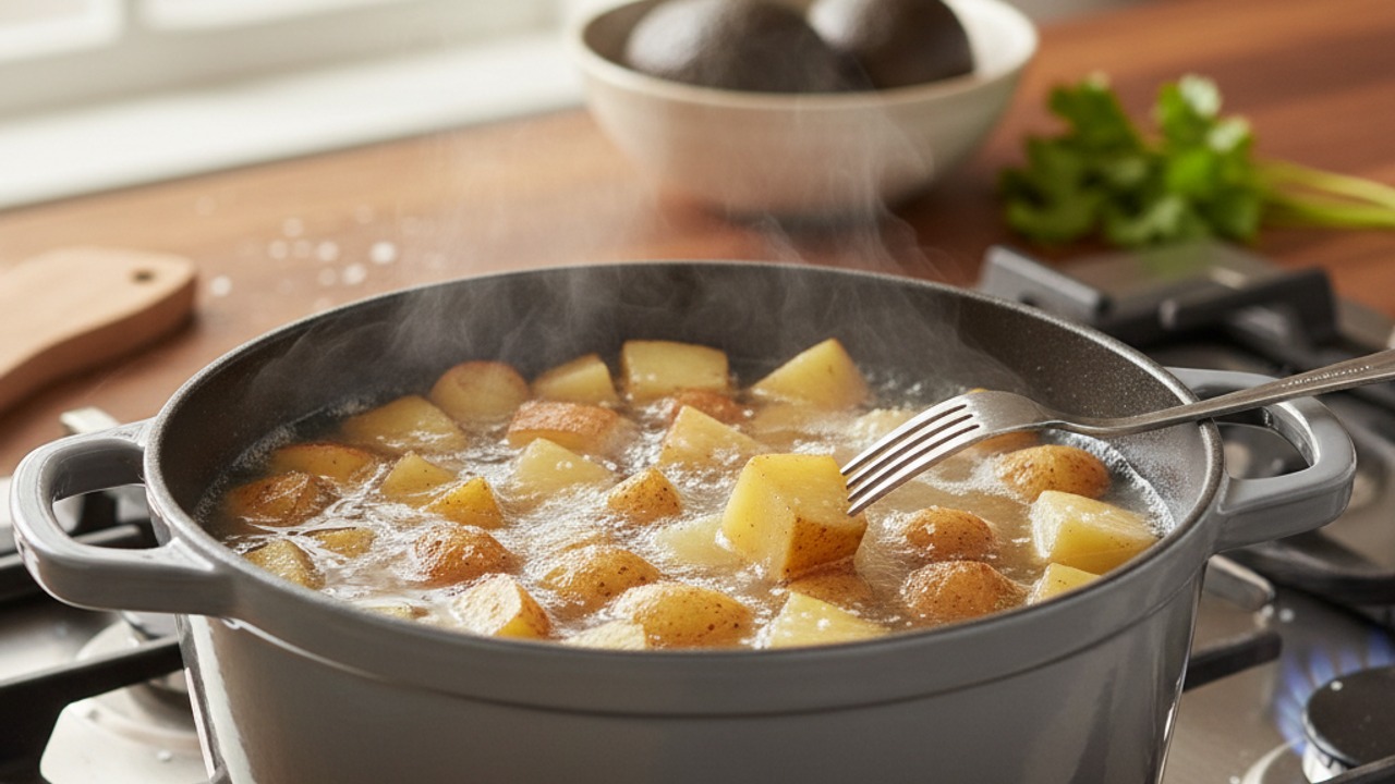 Parboil the potatoes