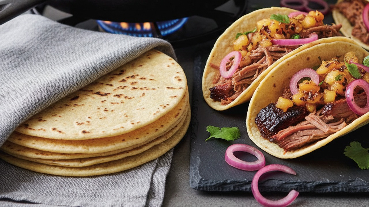 Warm tortillas and assemble tacos