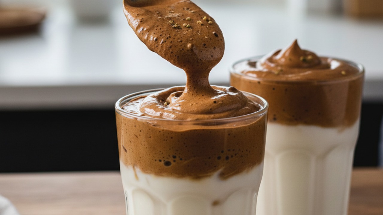 Top milk with the whipped cardamom coffee