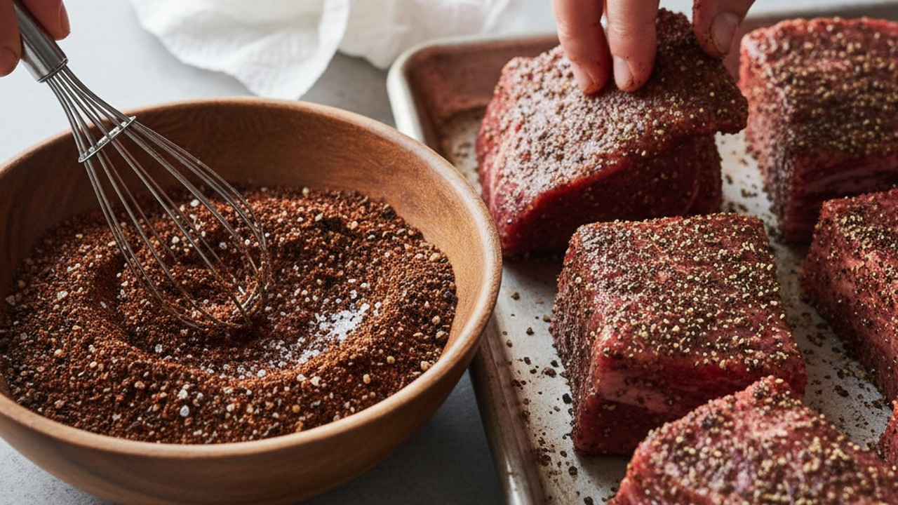 Make the coffee-chipotle rub and season the beef