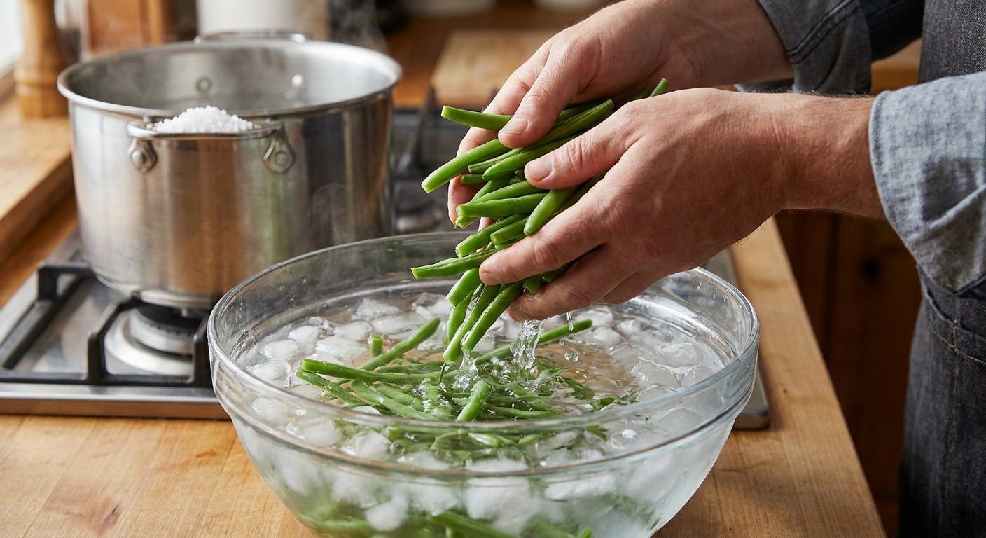 Blanch and shock the green beans