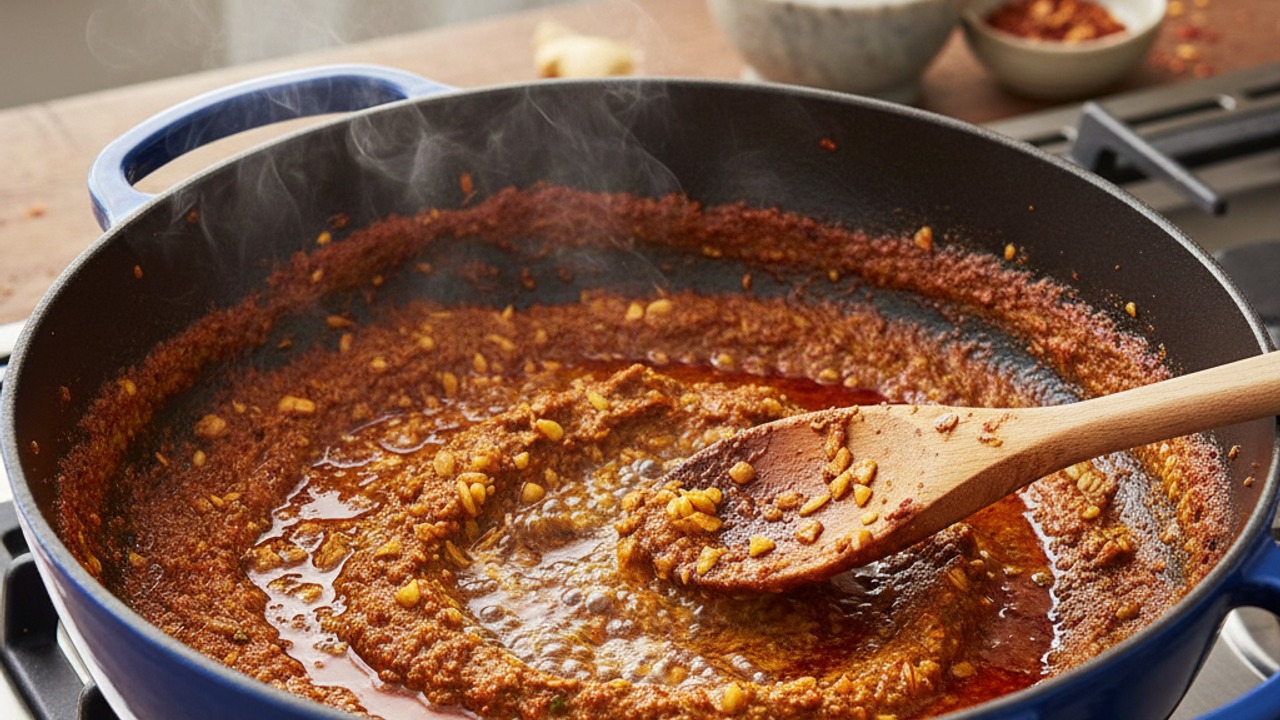 Bloom the paste and aromatics