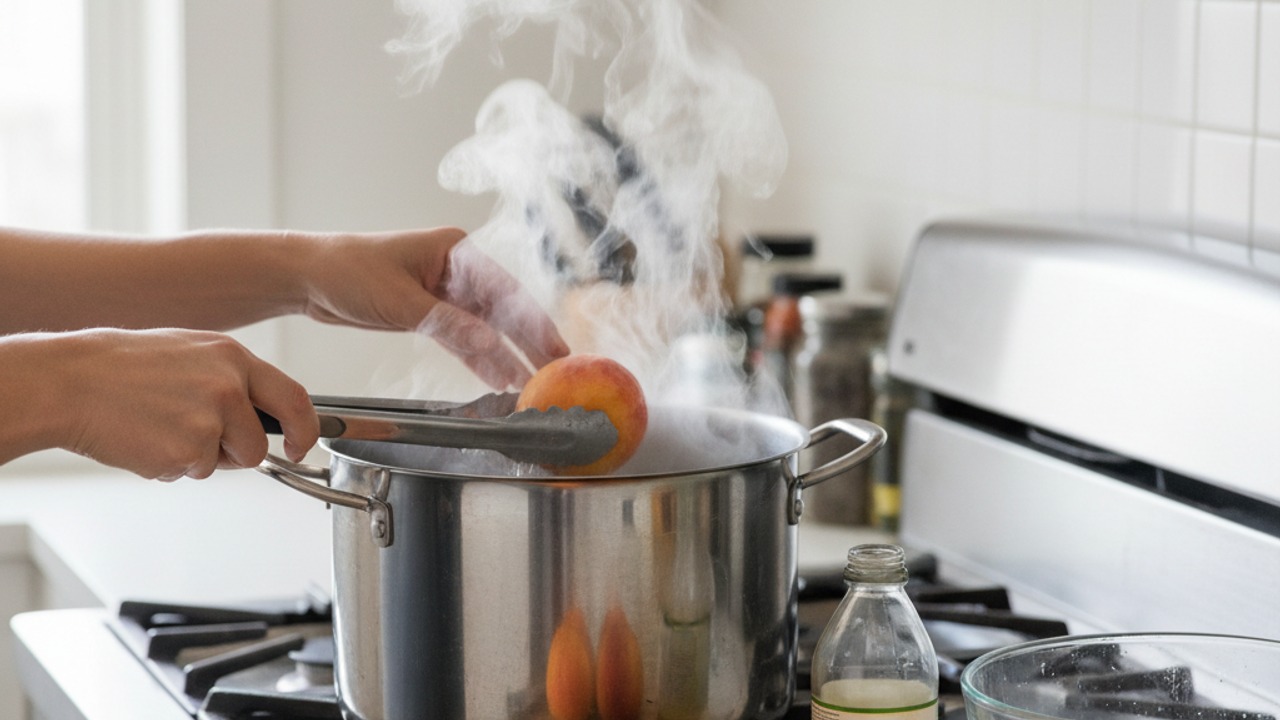 Prep and peel the peaches