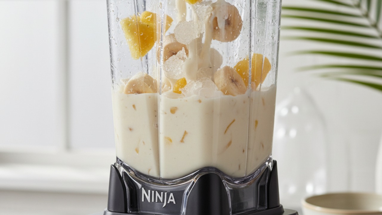 Add frozen fruit and ice
