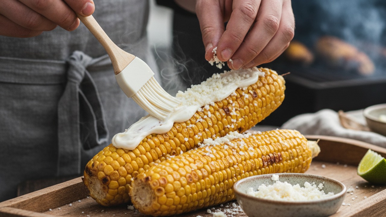 Coat with mayo and cotija