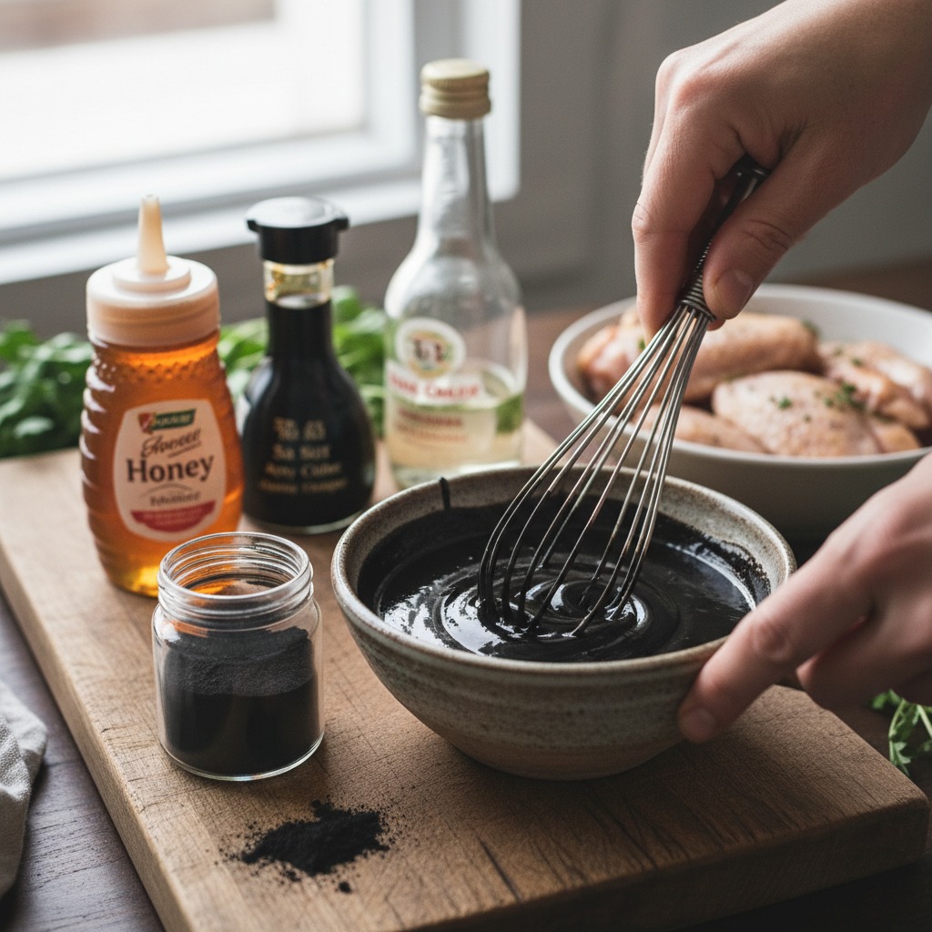 Whisk the charcoal glaze
