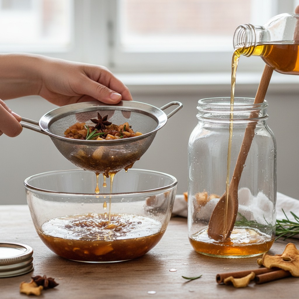 Strain and add vinegar
