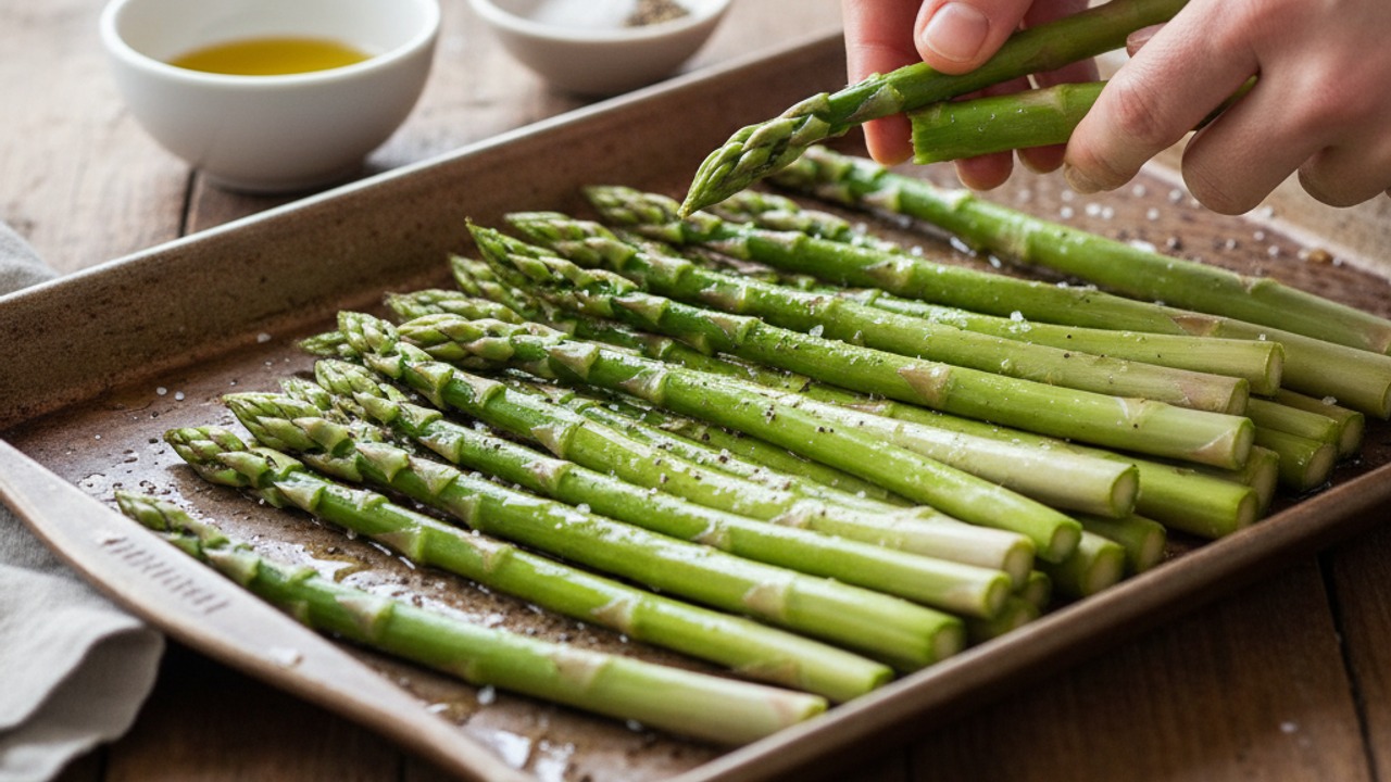 Trim and season asparagus