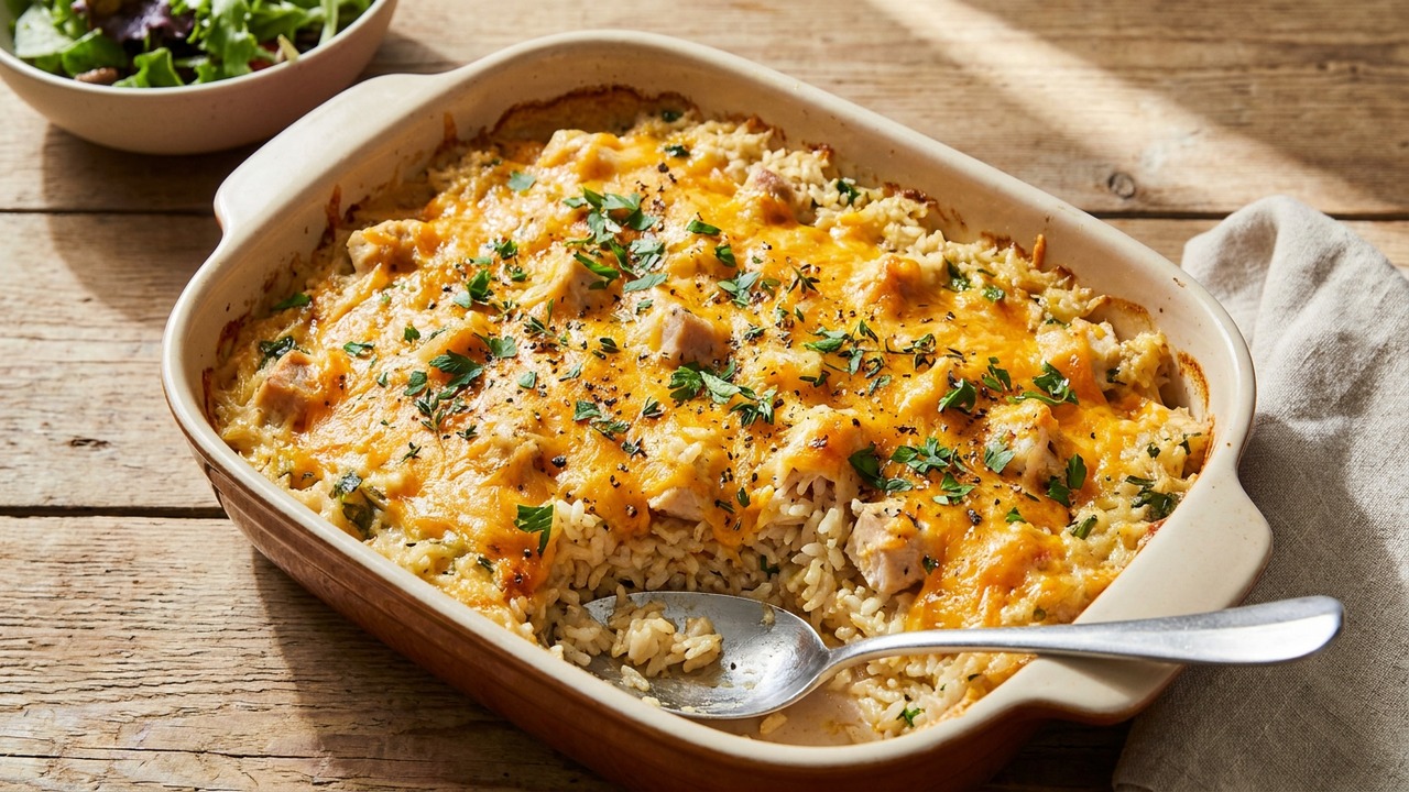 One-Pan Cheesy Chicken and Rice Casserole