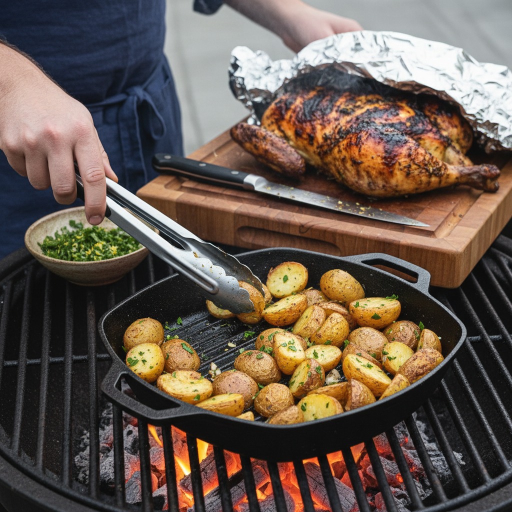 Finish potatoes, rest and carve