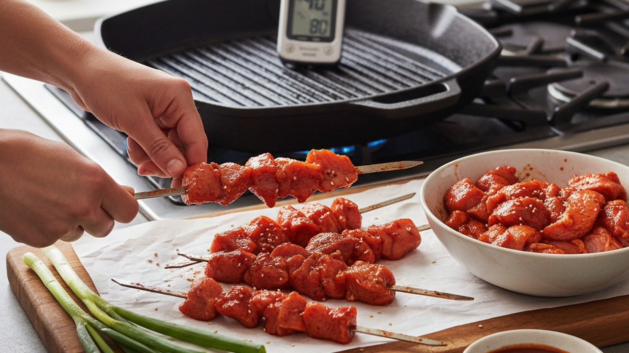 Prep skewers and preheat the grill