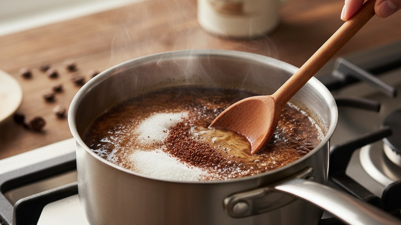 Combine coffee, sugar and flavorings