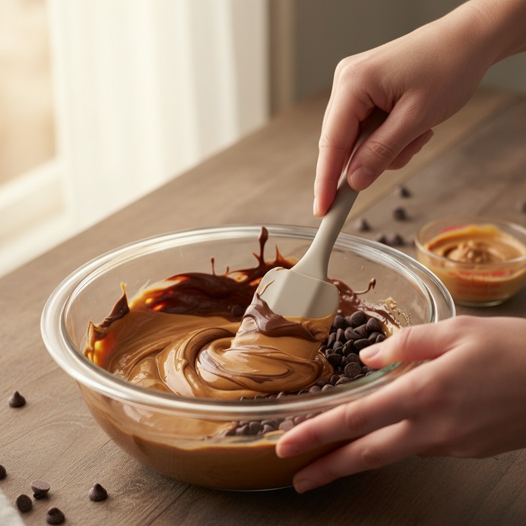 Prepare the chocolate-peanut topping