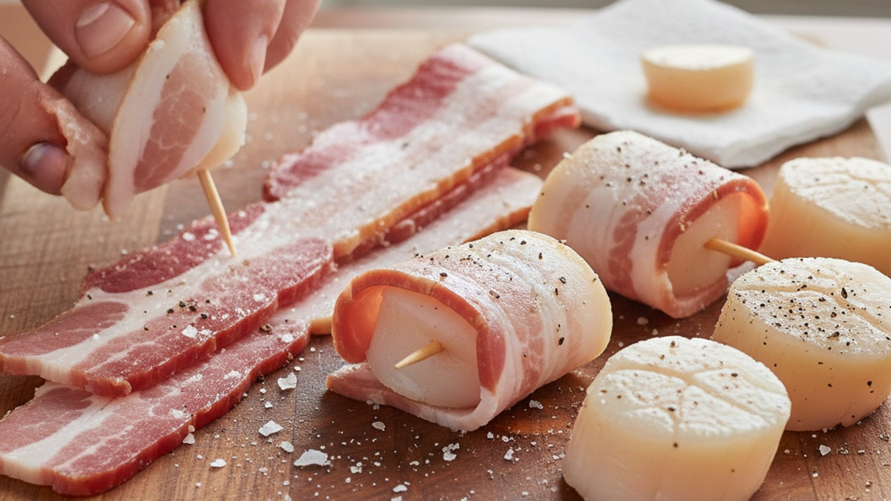 Prep scallops and bacon