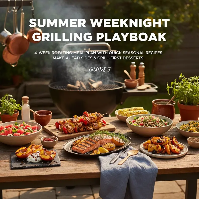Summer Weeknight Grilling Playbook: 4-Week Rotating Meal Plan with Quick Seasonal Recipes, Make‑Ahead Sides & Grill‑First Desserts