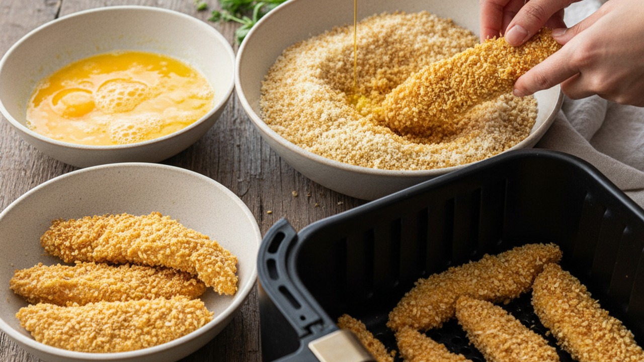 Coat with panko-parmesan and prepare for air frying
