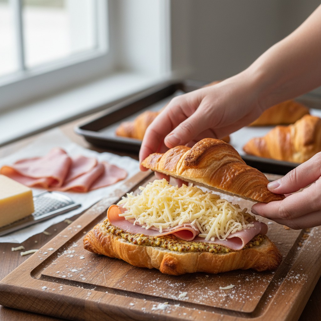 Layer ham and Gruyère and bake